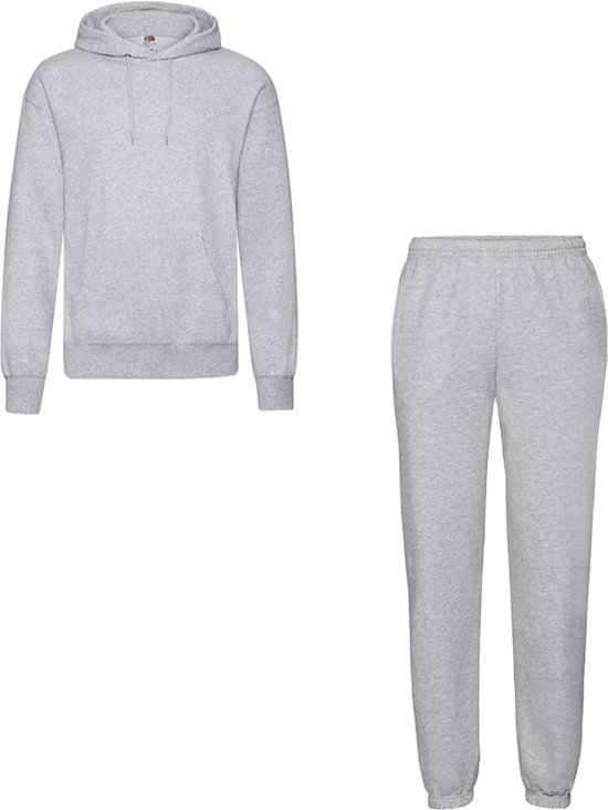 Fruit of the Loom Klassiek Joggingpak 2-delig Hoodie & Sweatpant Dames Heren Katoen Fleece Huispak Unisex Grijs XL