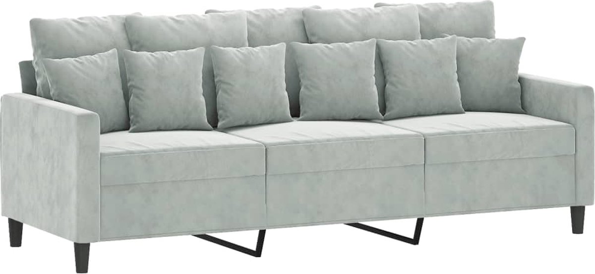 vidaXL Driezitsbank - 180 - cm - fluweel - lichtgrijs