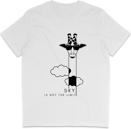 Grappig T Shirt Heren en Dames - Giraf Quote Sky Is Not The Limit - Wit - Maat S