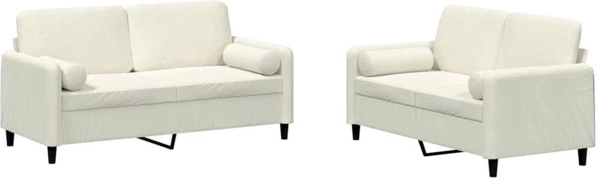 vidaXL - 2-delige - Loungeset - met - kussens - fluweel - crèmekleurig