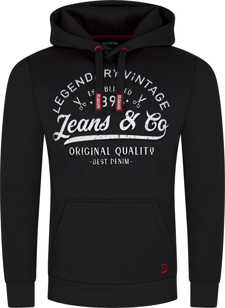 riverso Heren trui RIVArmin regular fit Zwart 5XL Volwassenen Warme Sweater met Vintage Print & Capuchon