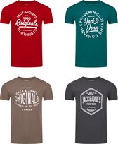 Jack & Jones Heren T-Shirt JJLINO 4 Pack regular fit Veelkleurig XL Ronde Hals Volwassenen Opdruk Print Shirts