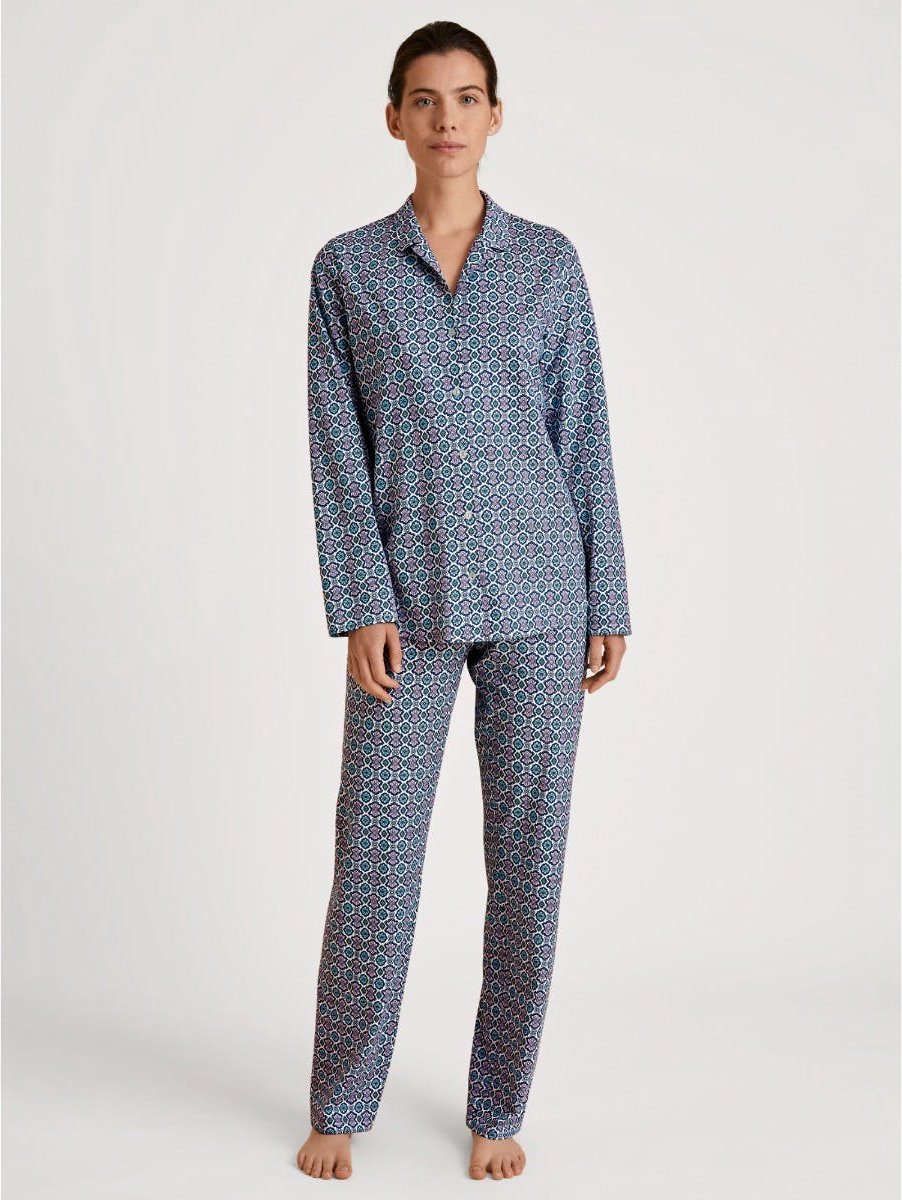 Pigiama Lungo CALIDA Ornament Nights Da Donna – Blu Fumo, Taglia 36-38, In Morbida Maglia