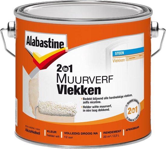Alabastine Muurverf Vlekken - Wit - 2,5 liter - Alabastine