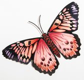 Anna's Collection Wand decoratie vlinder - roze - 34 x 21 cm - metaal - muurdecoratie