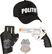 Carnaval verkleed politie agent pet/cap - zwart - met pistool/badge - heren/dames - accessoires