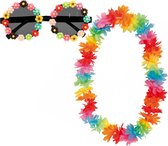 Ensemble d'accessoires d'habillage de party tropicale hawaïenne - lunettes de soleil florales - couronne florale multicolore - pour adultes