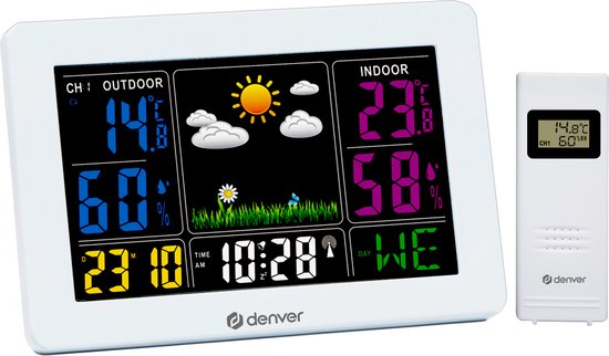 Denver Weerstation binnen en buiten – Draadloos weerstation met Buitensensor – Radiogestuurde Tijd – WS540 – Wit