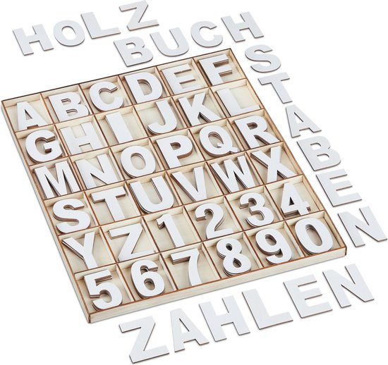 Relaxdays houten letters en cijfers - 5 cm 144-delig - decoratie - knutselen - alfabet