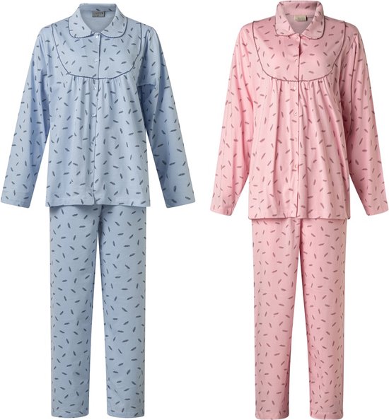 2 Klassieke dames pyjama's 124216 van Lunatex blauw en roze in maat L - MOEDERDAG DEAL