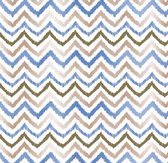 Inpakpapier Zig Zag Blauw Bruin- Breedte 60 cm - 200m lang