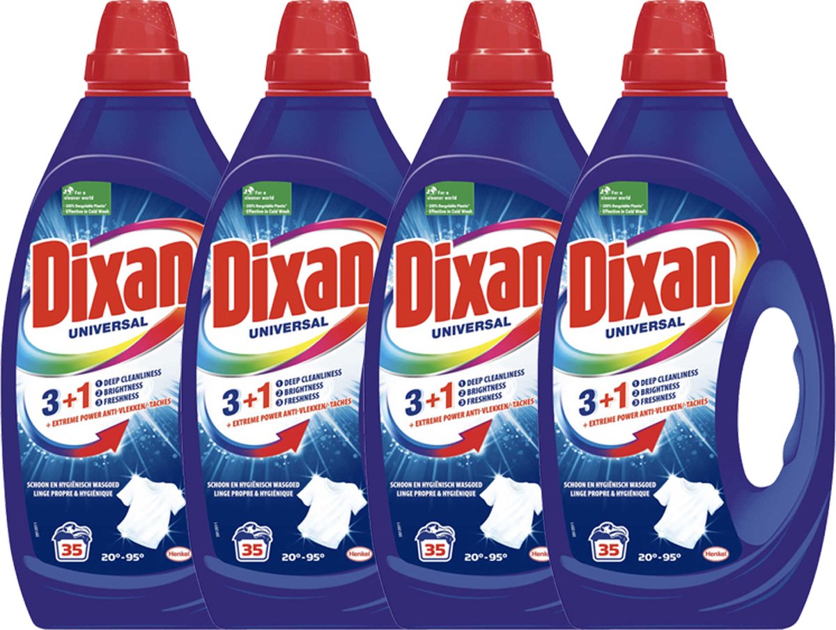 Goedkoopste Dixan Vloeibaar Wasmiddel Universal - 140 Wasbeurten - Voordeelverpakking - 4 x 1,75L