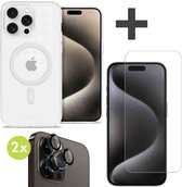 iMoshion Coque iPhone 15 Pro Max MagSafe et protecteur d'écran en Glas trempé et lot de 2 protecteurs d'objectif d'appareil photo - Transparent