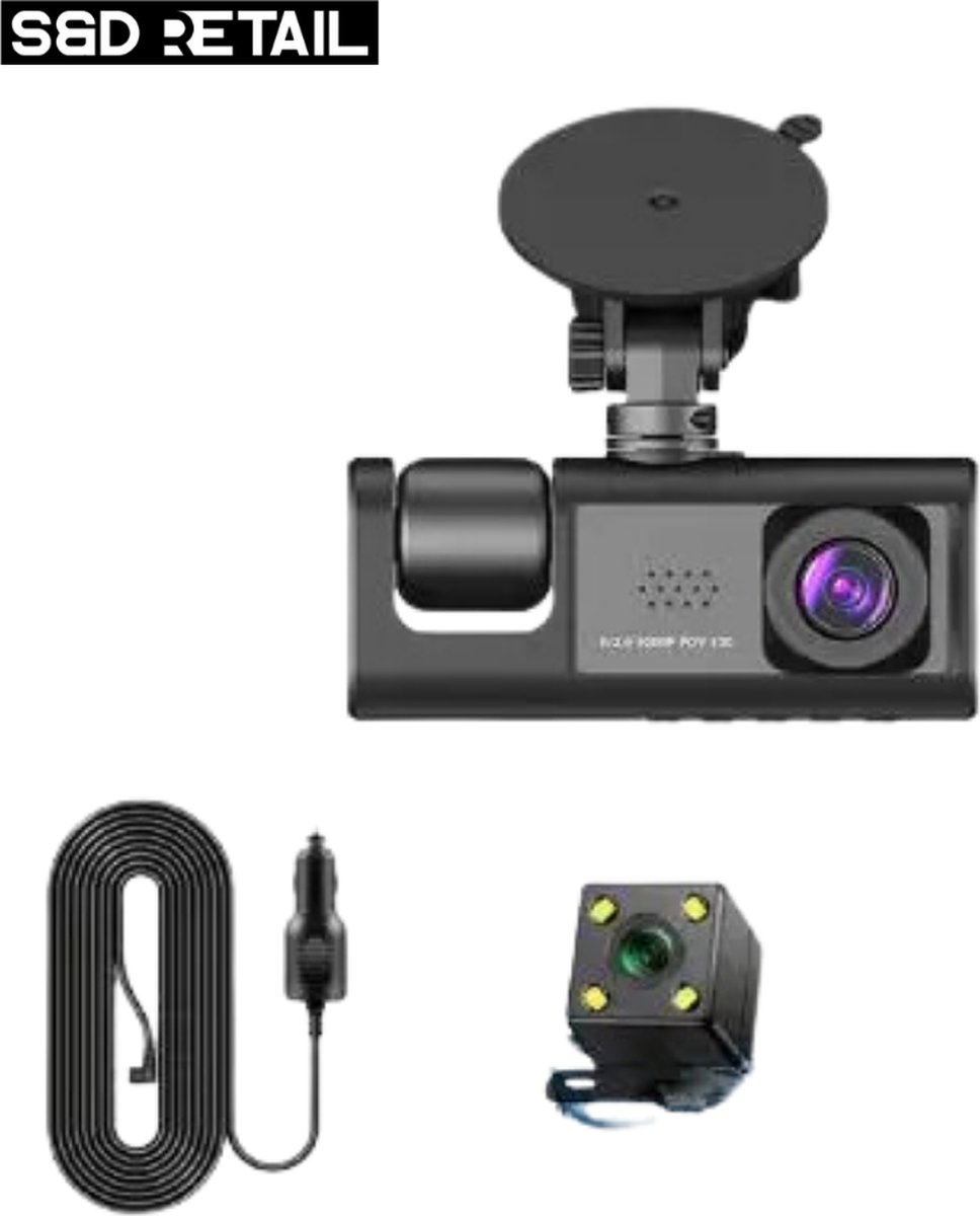 S&D Retail Dashcam - Dashcam pour voiture 3 canaux - Dashcam pour batterie  intégrée
