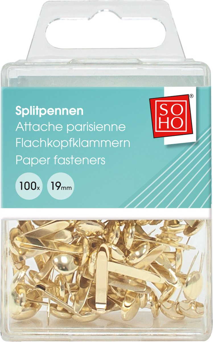 SOHO Splitpennen – Splitpennen – Doorhaalpennen – Gouden Splitpennen – 100 stuks - Goudkleurig