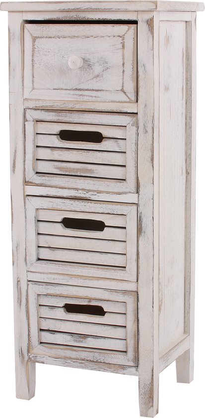 Cosmo Casa Ladekast - ladenkast kast - 4 laden - 74x30x25cm Shabby - Look Vintage - Wit