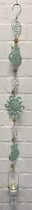 Photophore Deco "hibou + soleil" avec chaîne en métal - chaîne vert clair + fleurs en verre - longueur 110 cm - hors photophore - Décoration maison - Photophore - Accessoires de maison
