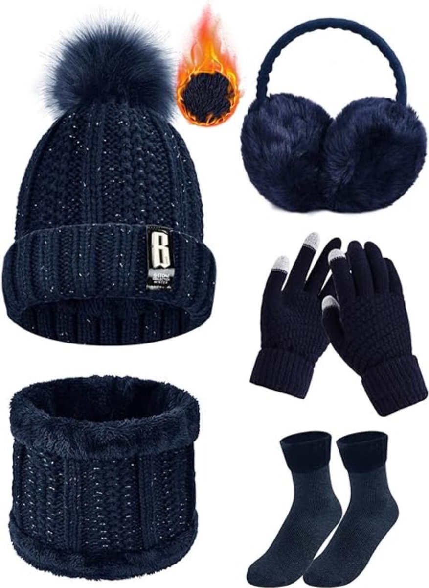 SHOP YOLO-mutsen Dames-5-delige winterskiset voor dames-gebreide winterset-warme muts sjaal-gebreide handschoenen-oorbeschermers