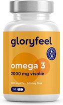 gloryfeel Omega 3 Visolie - 2000 mg - 120 capsules voor 2 maanden voorraad - 1000 mg EPA en 500 mg DHA (in triglyceridevorm)