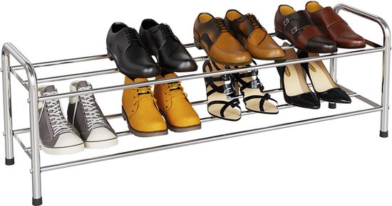 Schoenenrek, schoenenrekken met 2 niveaus van roestvrij staal, schoenenorganizer voor maximaal 9-12 paar schoenen, schoenenplank voor de woonkamer, garderobe en hal, 80 x 26,2 x 33,5 cm.