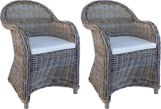 Decomeubel Rotan Stoel Kubu Grey met wit Kussen - set van 2 stoelen