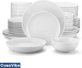 CasaVibe Service de Vaisselle de Luxe - 48 pièces - 12 personnes - Porcelaine - Service d'assiettes - Assiettes plates - Assiettes à Assiettes à dessert - Bols - Set - Wit