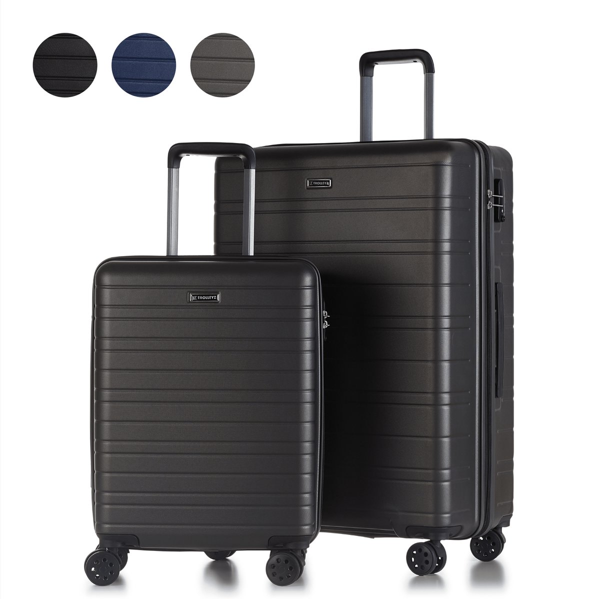 ©TROLLEYZ - Amsterdam No.9 - Kofferset 2 delig - 55cm+78cm met TSA slot - Dubbele wielen - 360° spinners - 100% ABS - Reiskoffers in Cloudy Grey
