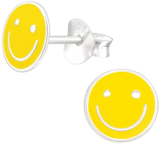 Joie|S - Boucles d'oreilles smiley argentées - emoji - 7 mm - argent jaune - boucles d'oreilles enfant