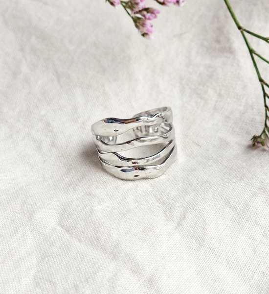 Zilveren ring - Gelaagde brede ring - Premium Stainless Steel - Verstelbare ring - Stapelring - - Infinite