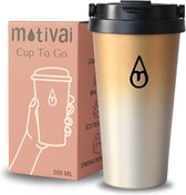 Outdoor Koffiebeker To Go - Motivai® - Cappuccino - 500ml - Thermosbeker - BPA vrij - Theebeker - Reisbeker - Travel mug - Lekvrij