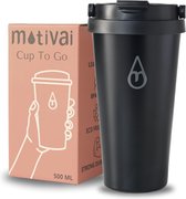 Outdoor Koffiebeker To Go - Motivai® - Zwart - 500ml - Thermosbeker - BPA vrij - Theebeker - Reisbeker - Travel mug - Lekvrij
