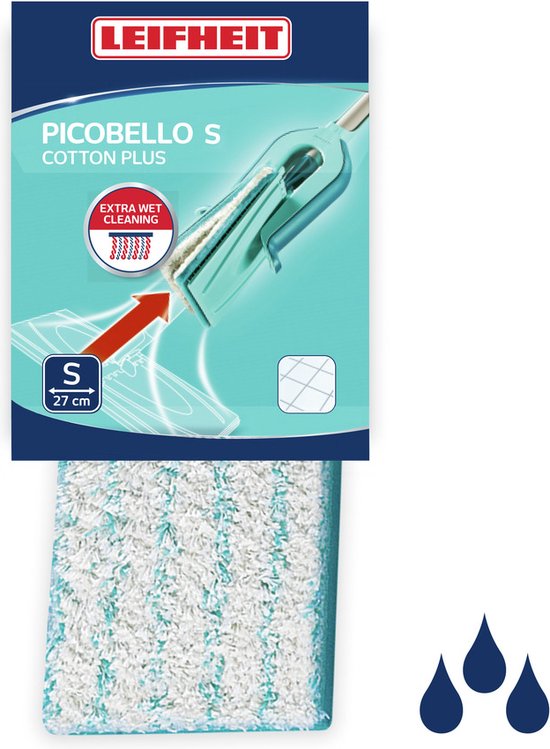 Leifheit Picobello S Cotton Plus dweildoek met wit en turquoise strepen.