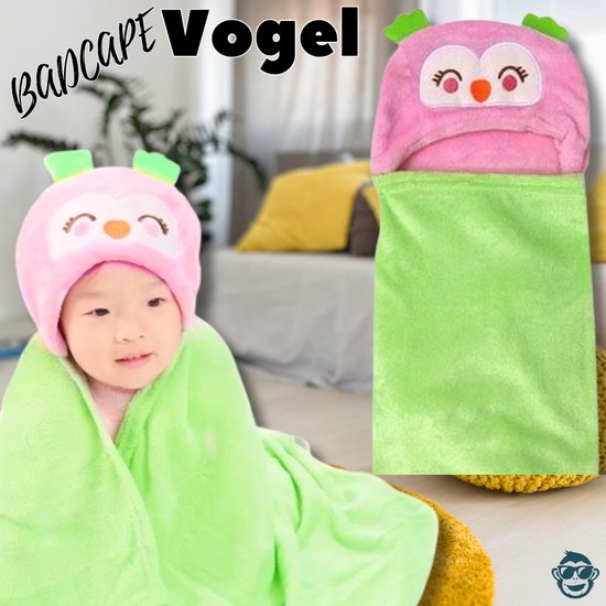 BoefieBoef Paradijs Vogel 2-in-1 Fleece Badcape & Wikkeldeken voor Baby's/Peuters met Dierencapuchon: Warm, Zacht & Comfortabel - Ideaal als Kerst- Verjaardags of Kraamcadeau - Sierlijke Uil Roze Groen — afbeelding 2