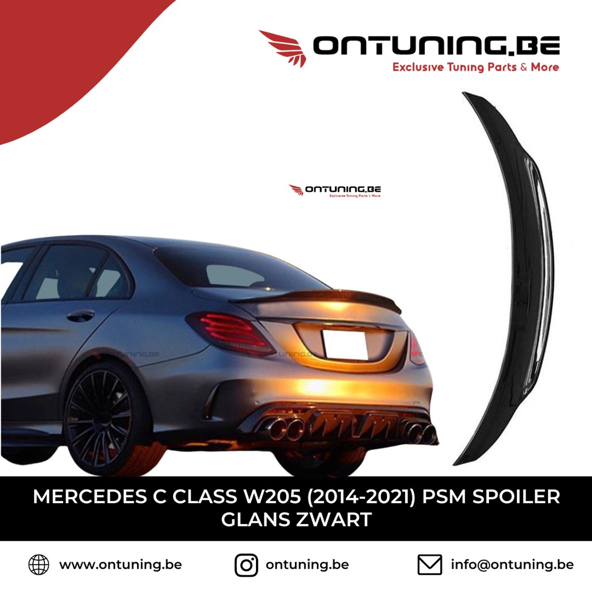 Mercedes C Class W205 (2014-2021) PSM Spoiler Glans Zwart