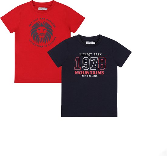 Dirkje Jongens 2 PACK T-shirt - Red + navy - Maat 122