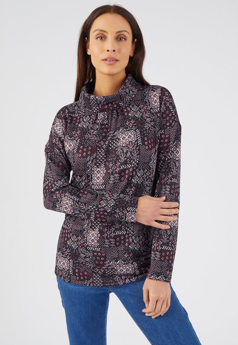 Damart - T-shirt met opstaande kraag warme tricot stof - Dames - Zwart - S