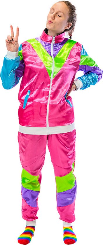Fout trainingspak - Retro - Foute party kleding - 80s kostuum - Dames - Heren - Roze - Maat M/L