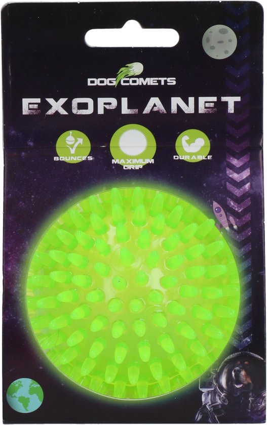 Dog Comets Exoplanet – 8 cm - Hondenspeeltje - Bal - Apporteer speelgoed – Egelbal - Water en Land - Gebitsverzorging - Met Piep - Groen – M