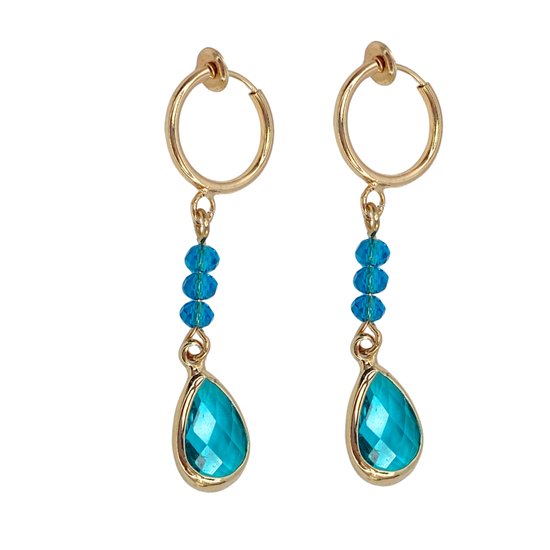 Klem -oorbellen -turquoise- goudkeurig- geen gaatje- Charme Bijoux