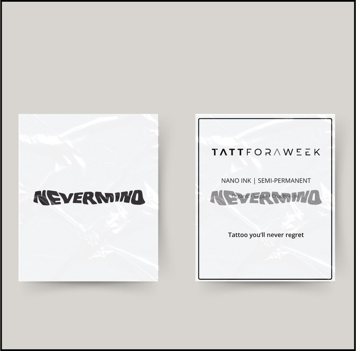Tijdelijke tattoo nevermind | Neptattoo volwassenen | Tijdelijke tattoo voor volwassenen | Temporary tattoo | Plaktattoos voor volwassenen | Neptattoos | Probeer zorgeloos een tattoo | tattforaweek