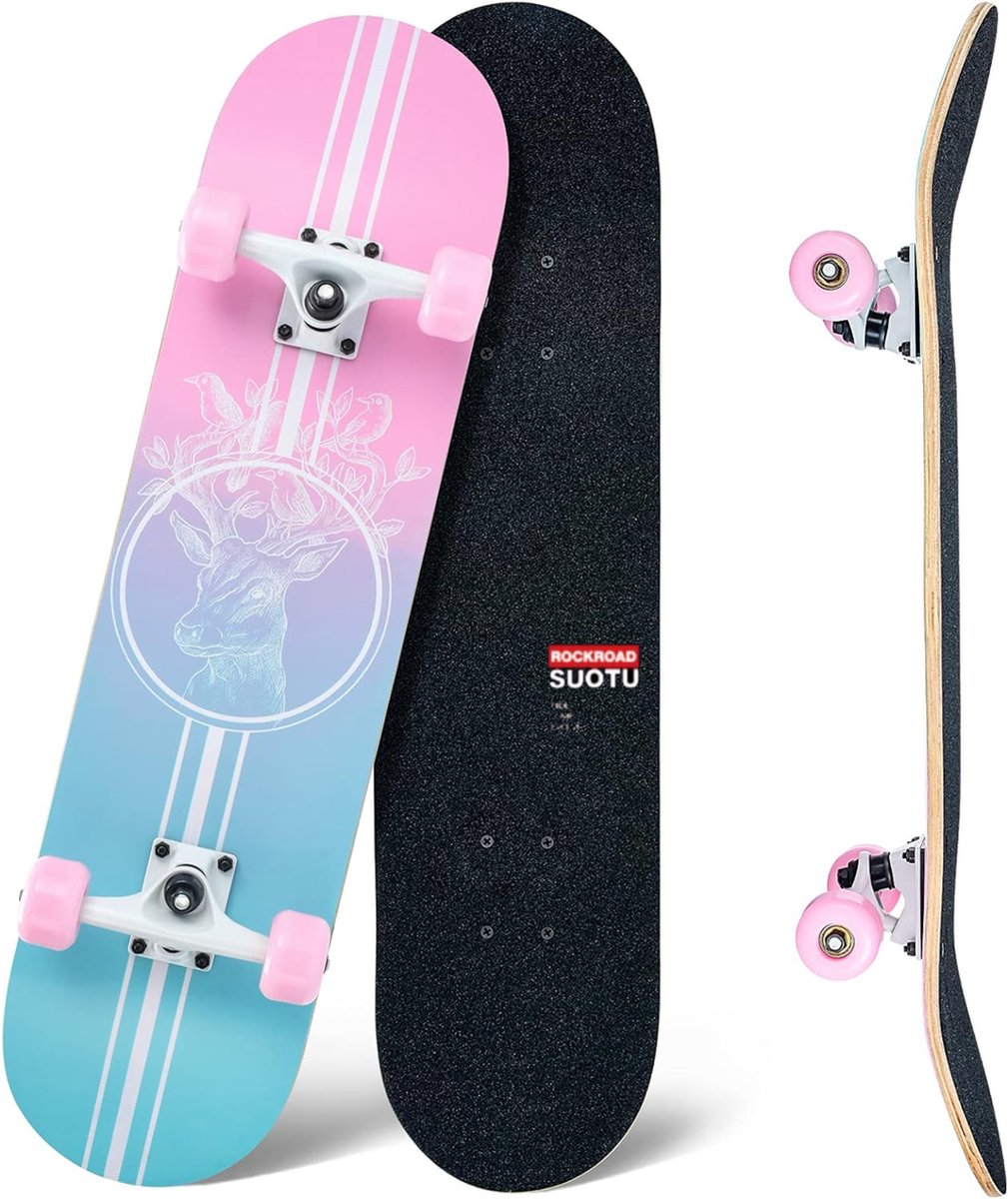 Suotu Skateboard - Wielen met LED-verlichting - 80x20cm - ABEC-9 - 95A - schokabsorptie - Jongens - Meisjes - Volwassenen Skateboards