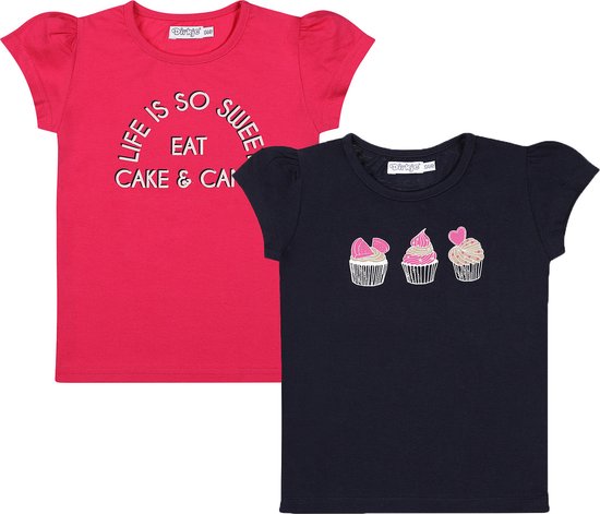 Dirkje Meisjes 2 PACK T-shirt - Fuchsia+navy - Maat 110