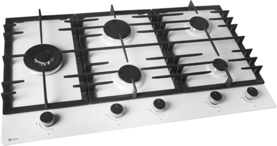 WIGGO WH-G634GR(W) INBOUW GASKOOKPLAAT MET WOK 60CM WIT GLAS