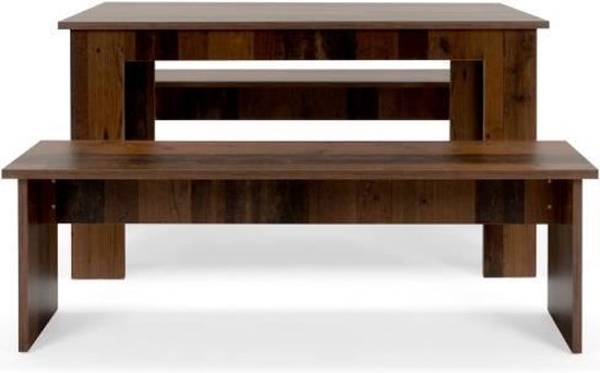 Set Eettafel 140x80 cm + 2 banken - Wooded Old Style - L 140-180 x D 80 x H 77 cm - MNCHEN