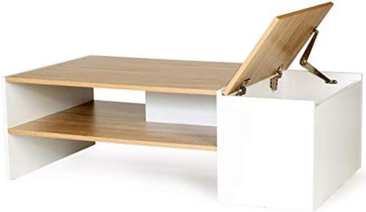 Industriële ronde salontafel met massief houten blad en metalen blad – Wild West
