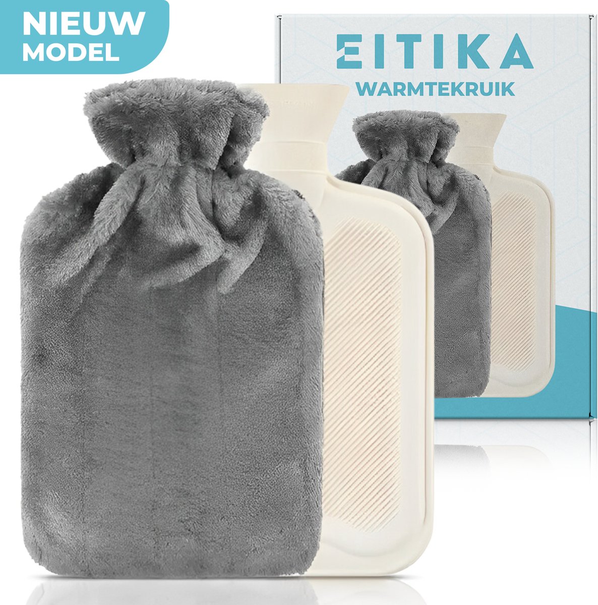 Goedkoopste EITIKA Kruik - Warmwaterkruik met Hoes - Warmwaterzak - Rubber - 2 Liter - Tot 6 Uur Lang Warm - Anti-Lek