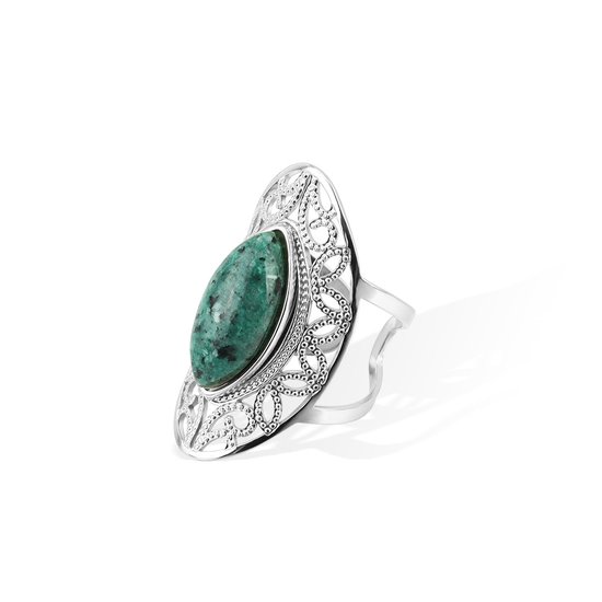 Ring - Rvs - Ovaal Afrikaans turquoise 35 mm - edelsteen - zilverkleurig - Verstelbare - Makkelijke voor mensen met moeilijke en artrose vingers