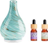 Whiffed® Luxe Aroma Diffuser Incl. 2x Etherische olie - Lavendel - Eucalyptus - Geurverspreider met Glazen Design - 8 uur Aromatherapie - Tot 80m2 - Essentiële Olie Vernevelaar & Diffuser