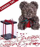 Luxe Bruine Rozenbeer met Rood Hart en Strik + Luxe Gift Box 40 cm {Luxury Rose Bear Gift - Rozen Beer Liefde Teddybeer - I Love You knuffelbeer - Cadeau Rozen Teddy}