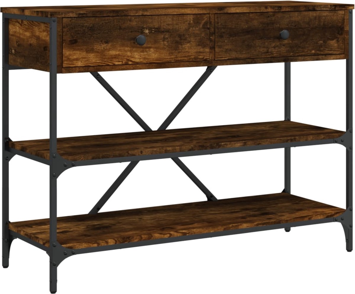 vidaXL Wandtafel - met - lades - en - schappen - bewerkt - hout - gerookt - eikenkleur Gerookt eiken
